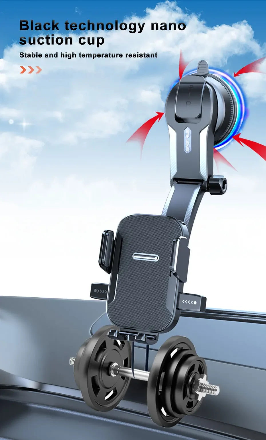 Soporte para teléfono móvil SEAMETAL con ventosa para coche, soporte para smartphone y celular en el coche.