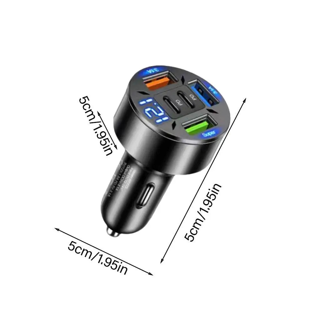 250W 5-in-1 PD QC3.0 Car Charger Fast Charging USB C for IPhone Samsung Galaxy IPad Pro Multi-Port Cigarette Lighter Adapter