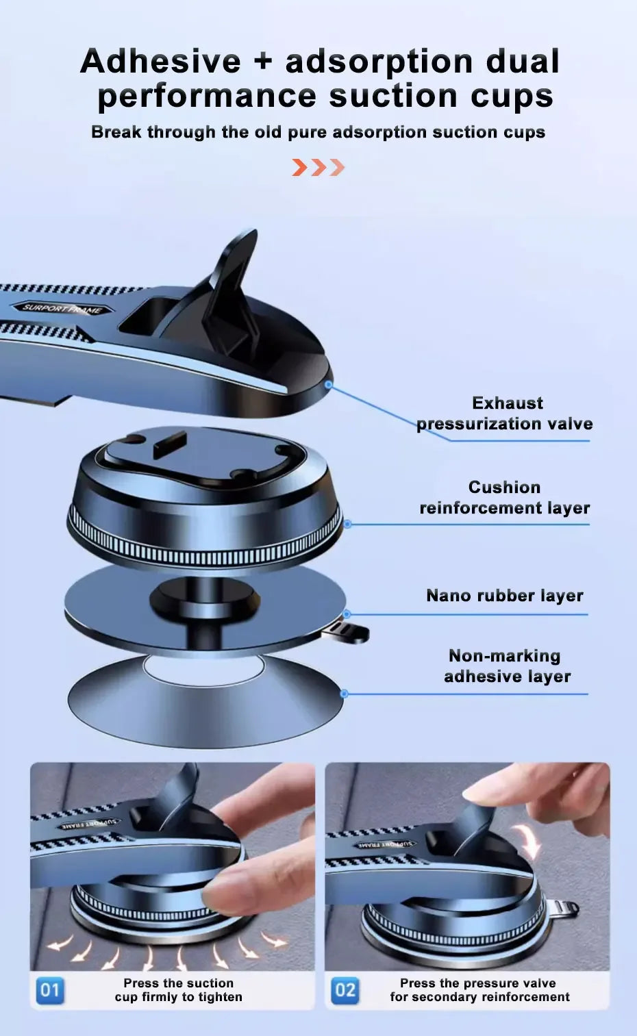 Soporte para teléfono móvil SEAMETAL con ventosa para coche, soporte para smartphone y celular en el coche.