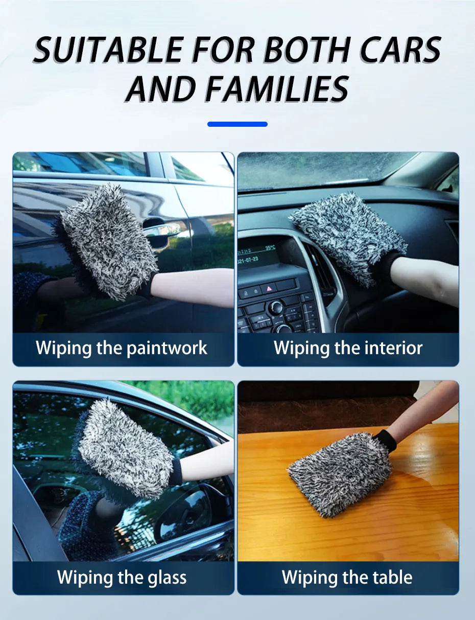 SEAMETAL Microfiber Car Wash Brush Cleaning Gloves Plastic Handle Wheel Brush Double-Side Absorbent Clean Glove Car Washing Tool