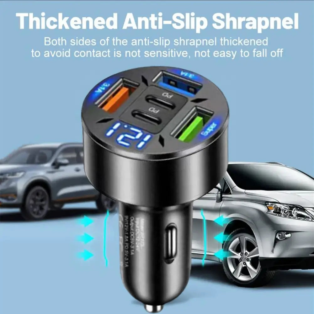 250W 5-in-1 PD QC3.0 Car Charger Fast Charging USB C for IPhone Samsung Galaxy IPad Pro Multi-Port Cigarette Lighter Adapter