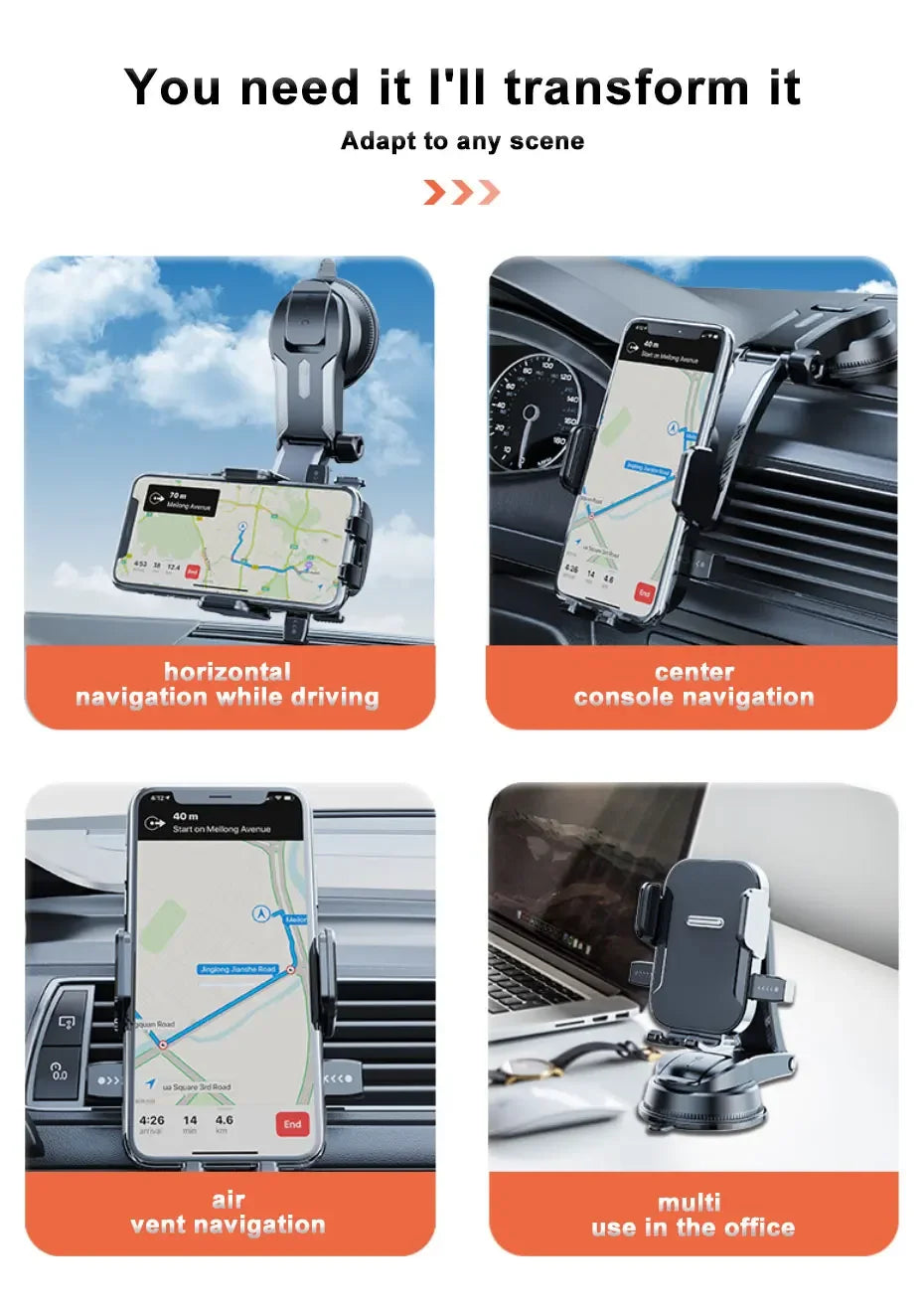 Soporte para teléfono móvil SEAMETAL con ventosa para coche, soporte para smartphone y celular en el coche.